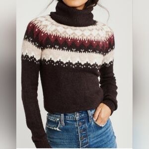Abercrombie And Fitch Small Chocolate Brown Fair Isle Nordic Knit Sweater